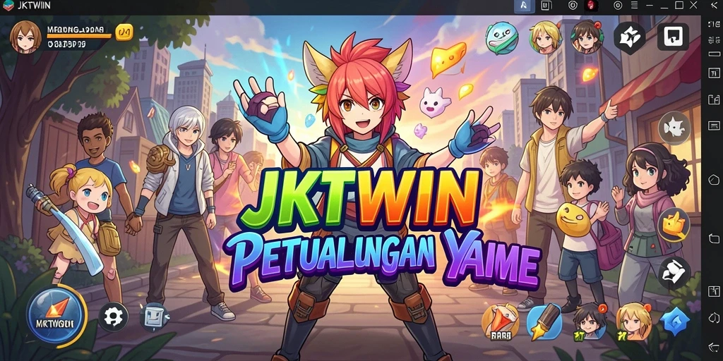Tampilan gameplay JKTWIN yang penuh aksi dan karakter Anime.