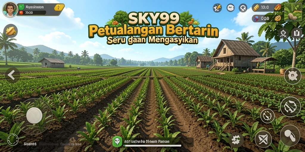 Tampilan gameplay <strong>SKY99</strong> yang menyenangkan dengan pertanian dan peternakan.