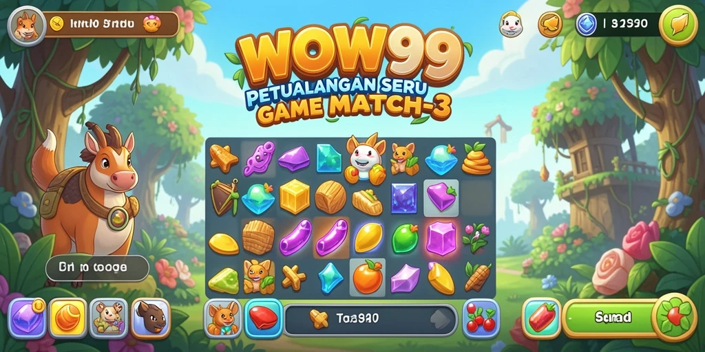 Tampilan screenshot WOW99 menunjukkan gameplay Match-3 yang menarik.